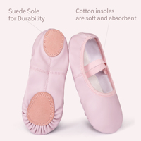 Chaussons de ballet souples Dynadans US Stock pour filles, noirs et roses, en cuir PU élastique, semelle extérieure en cuir véritable avec sangles croisées