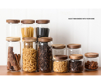 Bocaux de stockage en verre, récipient pour aliments, 250/450 ML, avec nouveau Design, couvercle en bois d'acacia, bocaux de stockage hermétique, offre spéciale
