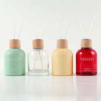Bouteilles de diffuseur de luxe personnalisées de 150 ml, vides, en verre givré rond, pour diffuseur à bâtonnets, avec couvercle en bois
