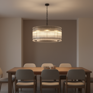 Lámpara de araña moderna de 37 pulgadas en negro de 2 niveles con cristales y efecto de ondas de agua para comedor y sala de estar. - Product Image 2