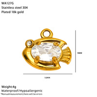 D994 Nouveauté Breloques en Acier Inoxydable Cristal Zircon Coloré Motif Poisson Animal Marin pour Colliers, Bracelets et Pendentifs