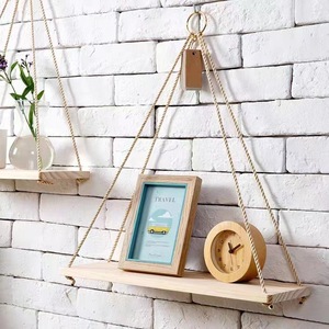 Wooden Hanging <b>Shelf</b> Natural Wood Color <b>Wall</b> <b>Mounted</b> Display Rack Nordic Style Rectangle Single Layer <b>Shelf</b> For Home Decor - Product Image 1