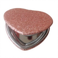Miroir de maquillage pliable en forme de cœur, miroir de voyage, miroir de vanité, rose pailleté, double face, ensemble de pinceaux
