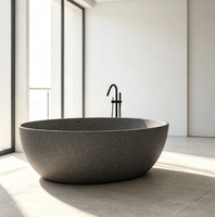 Baignoire autoportante en pierre artificielle à finition mate, forme ronde, baignoire de luxe pour la maison, l'hôtel, la villa, la salle de bain