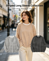 Atasan Wanita Bergaris Slim Fit Crop Base Layer untuk Musim Panas 2025 100% Katun Lengan Pendek Warna Kontras Berbahan Beludru Dua Sisi