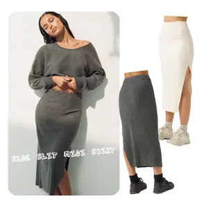 INS Hot Sexy Side Slit Knitted Skirts Brush Rib Skinny MIDI Women Skirt