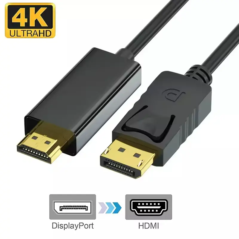 โรงงานชุบทอง 6ft 1.8M 1080P 4K 30HZ 60Hz DP DisplayPort ถึงสาย HDMI 1.4 ชายกับชายสําหรับโปรเจคเตอร์มอนิเตอร์