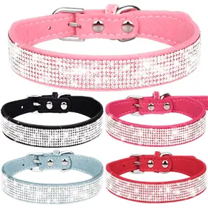 Wholesale flash crystal Pet collar Korean style velvet material gold dog collar for small medium and large pet
