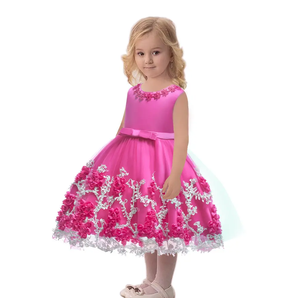 Neueste Mode Teenager Kleid Party Kinder Baby Mädchen Kleider für Kinder Phantasie Blume Blütenblatt Abend kleine Kleidung mit fairen Preis