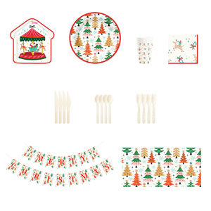 DAMAI Stock Customized Disposable Paper Plates with Santa and Christmas Tree Pattern Christmas Theme Tableware Set Decorations - Product Image 3