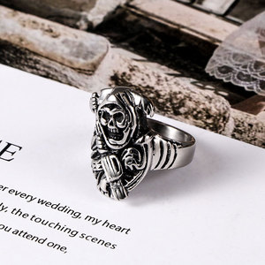 Men's Skull Skeleton <b>Ring</b> <b>Titanium</b> Steel Index Finger Punk Style SA470 Gift Jewelry - Product Image 2