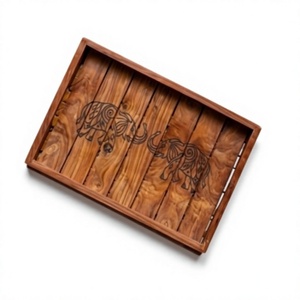 Bandeja de Servir Rectangular de Madera Hecha a Mano, Bandeja Vintage con Grabado de Elefantes, Bandeja de Servir Personalizada, Nueva Llegada, Única - Product Image 1