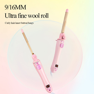 Dual Size Auto Rotate Thin Hair Curling Wand, LCD Adjustable Temp Ceramic Small Barrel Curler for Bangs &amp; <strong>Wool</strong> Curls - Product Image 1