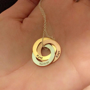 Collier tendance en acier inoxydable avec cercles géométriques entrelacés, gravable avec un nom, plaqué or/argent, cadeau pour femmes, famille/amies - Product Image 4
