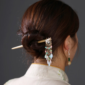 Zhuqi Pavilion Bamboo Hairpins Antique Style Tassel Hair Accessories Handmade Women Daily Use Hair Forks - Product Image 2