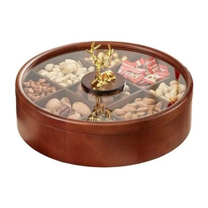 Chinese Style Walnut Wood Dried Fruit <b>Tray</b> Round 8-11 Compartments Solid Wood <b>Storage</b> Box For Home Living Room Tea Time - Product Image 5