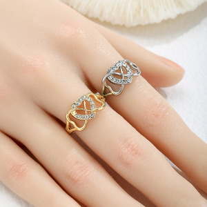Heart Shape Alloy <b>Ring</b> With Pave Setting Stones <b>Silver</b> Gold Color Unisex Fashion Jewelry Gift For Women <b>Men</b> - Product Image 1