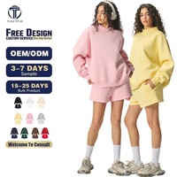 Ensemble |   Ensemble pull ample en coton à col montant et short molletonné avec cordon de serrage pour femme Cross-Border Wesley