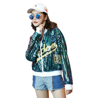 Costumes de danse de cheerleading à paillettes, costumes hip-hop, veste bomber