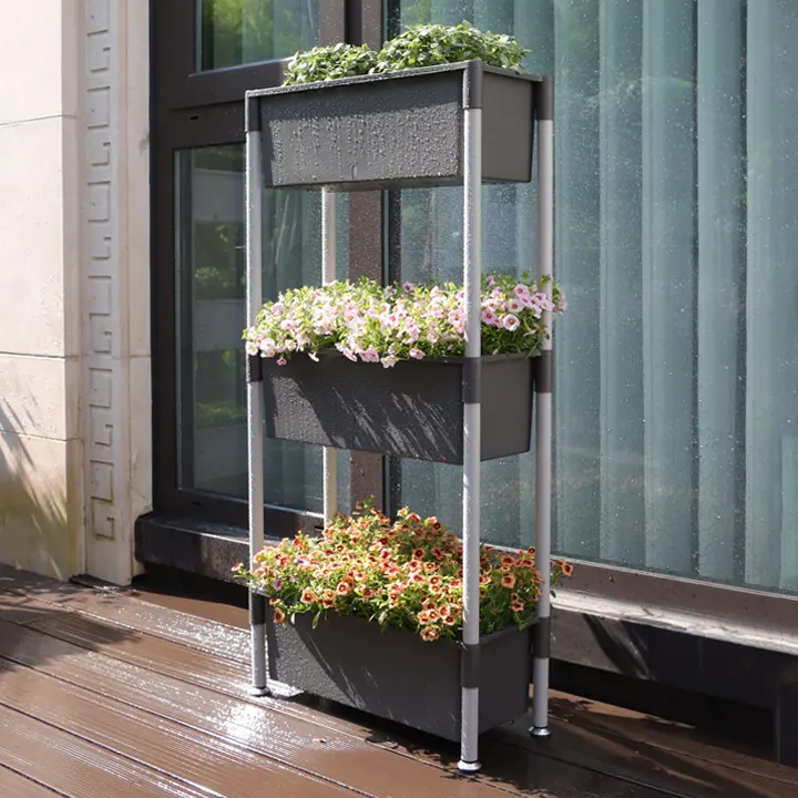 Jardim Vertical Plástico Cama Elevada 3-Tier Vertical Elevada Plantador Caixa para Legumes Flores Ervas Varanda Estufa