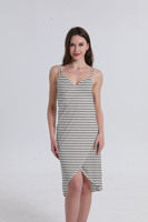 Ladies Sexy Backless Loose V Neck Stripe Bohemia Tropical Print Casual Vacation Beach Dress Femme