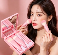 Lot de 5 mini-pinceaux de maquillage portables pour voyage, kit d'outils cosmétiques compact pour le visage et les yeux, idéal pour le maquillage en déplacement