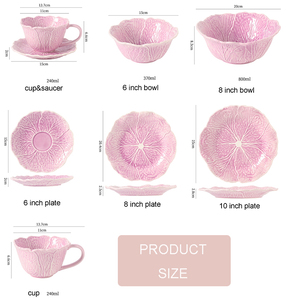 Vaisselle en céramique peinte à la main en forme de <span class=keywords><strong>fleur</strong></span> avec logo personnalisé, assiettes à dîner roses, assiettes et bols floraux uniques, vaisselle de table - Product Image 2