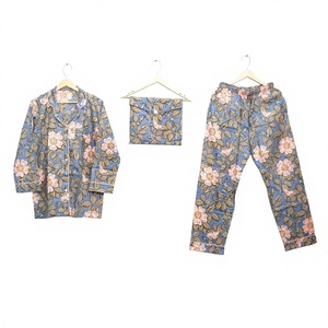Ensemble de pyjama de luxe imprimé 100 % coton pour femme, manches longues, longueur intégrale, doux, décontracté, pour l'été, avec taille élastique - Product Image 1