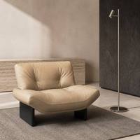Fauteuil de loisirs minimaliste italien en bouclette avec rembourrage en mousse de canard, design artisanal écologique, idéal pour salle à manger de villa