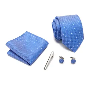 Cravate bleue pour hommes de mode cravate Jacquard tissé cravate pour mariage dans une boîte-cadeau