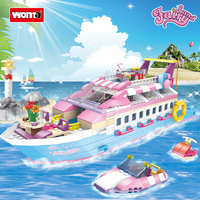 WOMA TOYS Vente au détail Jouet éducatif Modèle de plaisir Construction pour enfants Briques roses Jouet bateau navire