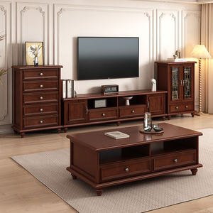 Meuble <span class=keywords><strong>TV</strong></span> sur pied en bois massif de style moderne personnalisé et réglable en hauteur avec rangement, pour salon, panneau en bois 65 - Product Image 1