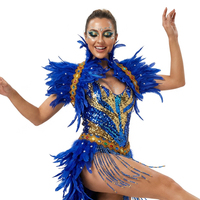 Ensemble de costumes de carnaval brésilien en gros : Jupe scintillante à sequins avec châle à plumes pour tenue de danse de festival