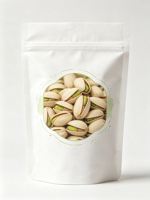 Herbruikbare staande witte kraftpapieren zak met gat voor pistachenoten, voedselverpakking en opslag van snacks voor gedroogd fruit
