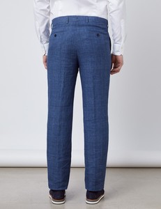 Pantaloni da uomo personalizzati di fabbrica in <span class=keywords><strong>lino</strong></span> scozzese <span class=keywords><strong>blu</strong></span> Slim Fit Casual alla moda formali tasche posteriori da lavoro da ufficio pantaloni da uomo - Product Image 2