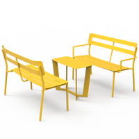Ensemble de table et bancs modernes en alliage d'aluminium pour extérieur, idéal pour café, jardin, hôtel et club