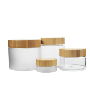 plastic cosmetic container 120 ml 150 ml 200 ml 250 ml 500 ml empty pet jar with bamboo lid wooden cosmetic jar PJB261Z