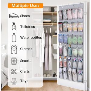 Over The Door <b>Shoe</b> Organizer 35 Pockets Grey Fabric Hanging Rack For <b>Shoes</b> Behind Door Wall Storage Mesh Closet Organizer - Product Image 5