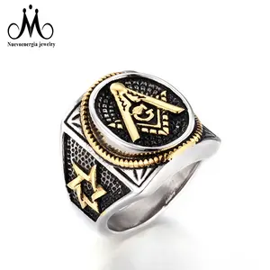 Vintage Punk Style Stainless Steel Masonic Rings Classic Pattern Freemason Ring Men Jewelry