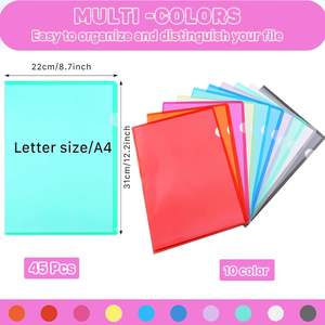 YS 45 pièces PP dossiers de présentation 12.2x8.7 "Transparent L-Type manches <span class=keywords><strong>projet</strong></span> poches A4/lettre taille 10 couleurs pour école/bureau - Product Image 2