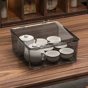Transparent Tea Set Storage Box With Lid For Teapot Cups Drawer Organizer Kitchen Cabinet Use Solid Color ST-82 - Product Image 4