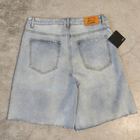 OEM ODM Logo brodé personnalisé, jorts vintage délavés, jean court pour homme, strass sur toute la surface, denim délavé, jean brut de haute qualité