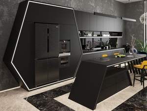 Diseño de Cocina Modular Curva de Lujo con Iluminación Ambiental LED, Acabado Brillante, Almacenamiento Inteligente y Estilo Interior Moderno - Product Image 2