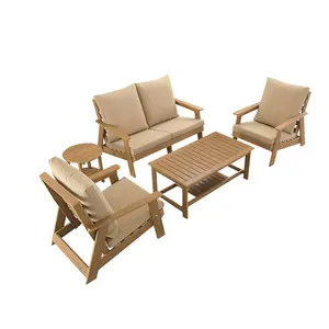 Outdoor Waterproof Wicker Furniture Simple Plastic Wood Sofa Combination for Balcony Garden Beach Seaside Dining Set