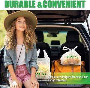 Bolsa de camiseta reciclable ecológica de plástico blanco con asas de grado alimenticio para uso en supermercados y exposiciones Material PE - Product Image 2