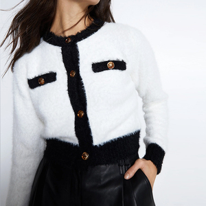 Chaqueta de Punto Elegante Estilo Old Money para <span class=keywords><strong>Mujer</strong></span>, con Ribete en Contraste, <span class=keywords><strong>Cardigan</strong></span> de Lujo con Botones Dorados, Personalizable OEM/ODM - Product Image 4