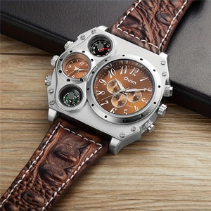 Luxury <strong>Men's</strong> <strong>Sporty</strong> Quartz <strong>Watch</strong> with Compass, Chronograph Thermometer Stainless Steel Case, Orange Dial, Faux Leather Strap - Product Image 2