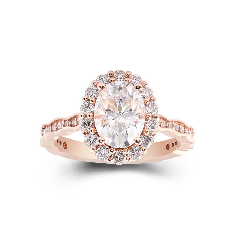2karat oval cut D grade moissanite engagement ring women gift 10K 14K 18K solid gold rose diamond marry me rings