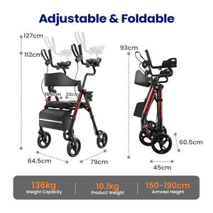 आर्मरेस्ट सपोर्ट के साथ फोल्डेबल सीनियर पुश कार्ट कार बुजुर्गों के चलने में सहायता के लिए हल्के फ्रेम चार पहियों - Product Image 2