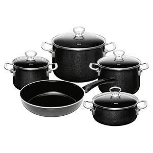 RIESS Black <b>Magic</b> 5 Piece Cookware <b>Set</b> With Stainless Steel Handles And Glass Lids For Stovetop Use - Product Image 1